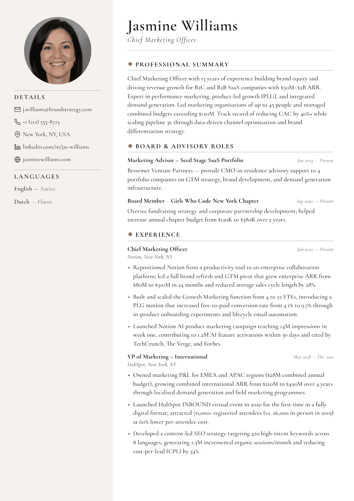 Editorial resume template